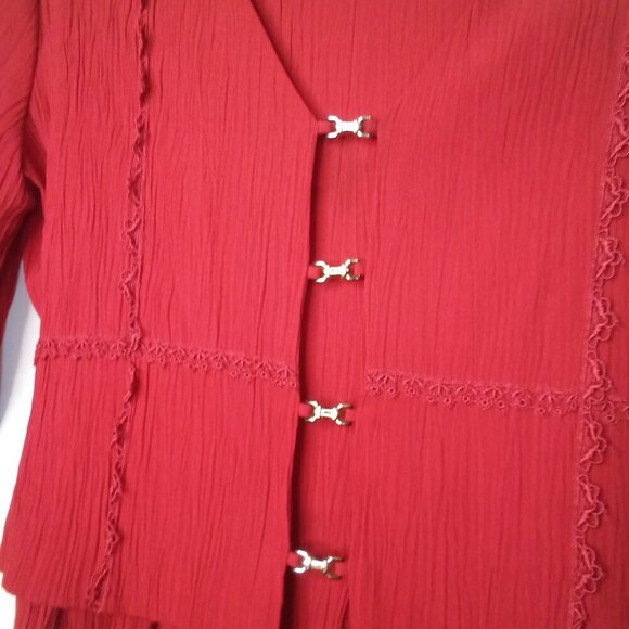 Miss Dorby Dress Women 14 Vintage Classic Attached Vest Textured Ribbed Red - Picture 10 of 16